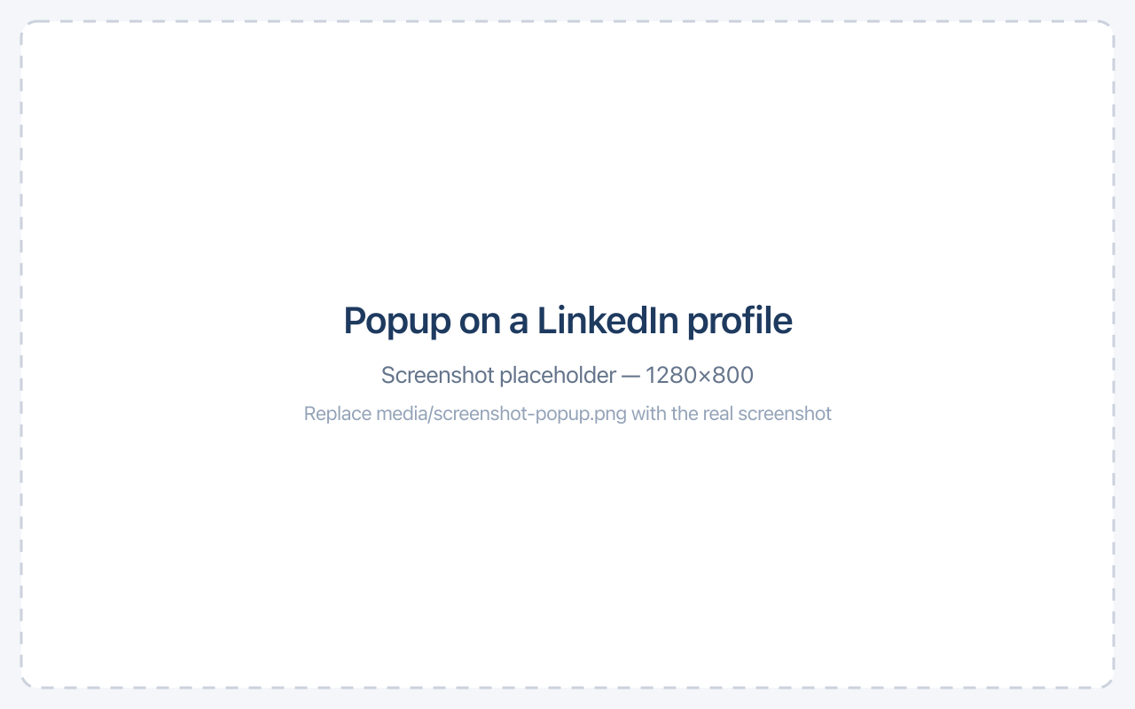 The extension popup open on a LinkedIn profile with fields filled in